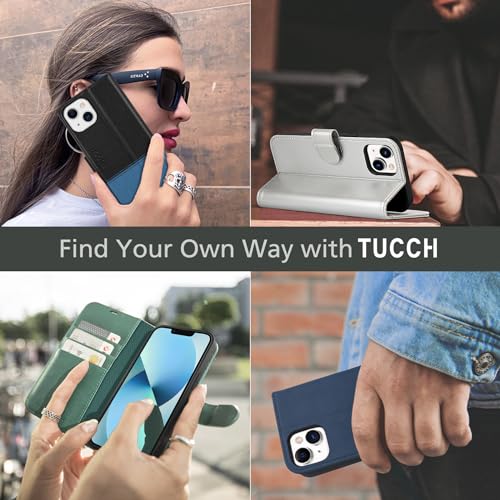 TUCCH Wallet Case for iPhone 13 Mini (5.4") 2021, 3 Card Holders, Black | RFID Blocking, Viewing Stand, Shockproof TPU Shell, PU Leather, Magnetic Closure, Protective Folio Flip Cover - color: Black