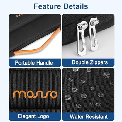 MOSISO Laptop Case 13.3 inch, 13-14 inch Laptop Sleeve, Black | Compatible with MacBook Neo/Air 13.6/Pro 13/Pro 14, HP Dell Acer ASUS, Side Open Case with Raised Pocket&PU Handle&Belt