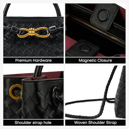 Woven Tote Bag for Women Leather Shoulder Handbag Designer Top Handle Purses - color: C-bordeaux Red