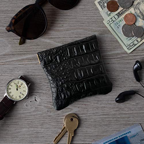 Genuine Leather Squeeze Coin Purse, Coin Pouch Made IN U.S.A. Change Holder For Men/Woman Size 3.5 X 3.5 (Black Croc) - color: Black Croc