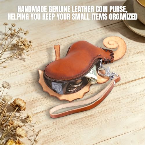Handmade Leather Sea Horse Coin Purse, Cute Mini Zipper Pouch for Coins, Jewelry, Small Essentials, Keychain Wallet for Women Girls, Handbag Accessories