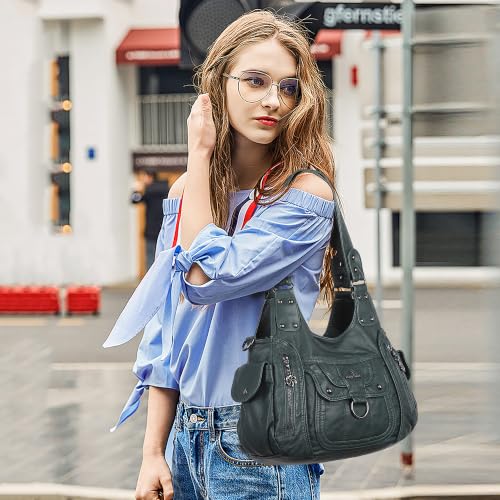 Angel Kiss Women's Shoulder Bag Vegan Leather Hobo Purses and Handbags Satchel Tote Bags for Women with Adjustable Strap - color: Green