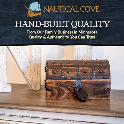 Wooden Pirate Treasure Chest with Lock & Skeleton Key Medium | Handmade Wooden Storage Box Kids Treasure Chest For Jewelry, Coins, Trinkets, Keepsake Gifts, Decor - size: Medium 11 x 6 x 6.75