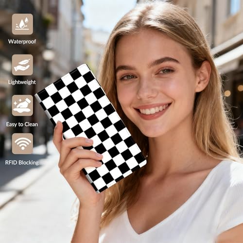 Anikathy Womens Wallet, Rfid Wallets for Women,Slim Thin Credit Card Holder Organizer Purse,PU Leather Cute Long Bifold Clutch Cash Wallet with Zipper Coin Pocket,Ladies Gift,Checkered pattern 1 - color: Checkered pattern 1