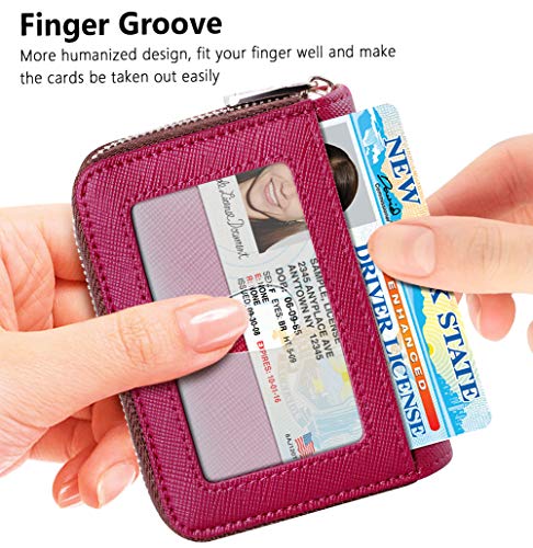 FurArt Zipper Wallet Women RFID Credit Card Holder keychain Wallet | ID Window RFID Blocking Compact Small business 15/16 slots - color: Burgundy