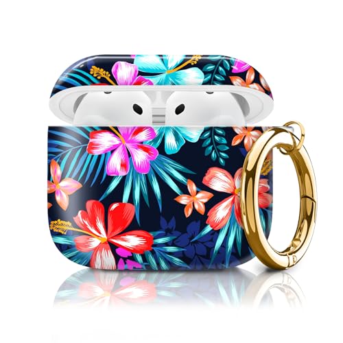 Compatible with AirPod 4th Generation Case Cover with Keychain, Full Protective Shockproof Wireless Headphone Case for Women Men Girl (Colorful Flowers) - color: Colorful Flowers