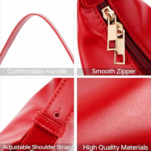 Small Shoulder Bag Soft Leather Hobo Underarm Purse for Women | Adjustable Strap,Premium Faux Leather,1 Inner Slot Pocket,1 Zippered Pocket,Use for Travel or Going Out - color: Red