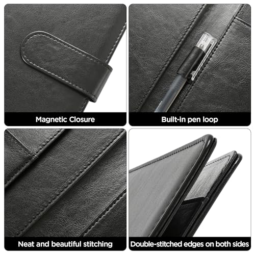 Padfolio Portfolio Folder,Faux Leather Legal Pad Holder,Interview Resume Folder with Document Organizer & Business Card Holder,Letter-Sized Notepad Holder (Black)