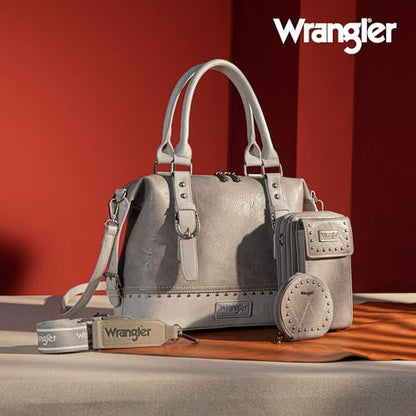 Wrangler 3Pcs Doctor Bag Sets for Women Top-handle Satchel Bag with Cell Phone Handbag and Coin Purse - color: Eye-catching Gray
