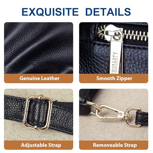 Sursee Genuine Leather Crossbody Bag for Women Convertible Wristlet Clutch Shoulder Handbag for Travel Work Daily Use - color: Blue