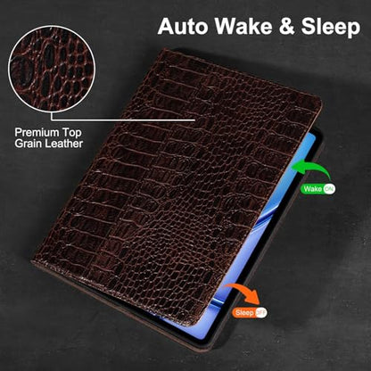 Gexmil Leather Case for iPad Air 11 Inch M4/M3/M2,10.9 Inch,Crocodile Brown | Genuine Leather Cover for iPad Air 2026/2025/2024/2022/2020,Smart Folio Pencil Holder,Protective,Adjustable Stand - color: Brown Crocodile