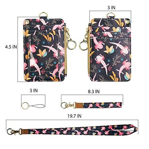 Cute Axolotl Badge Holder with Lanyard, Women's Lanyard Wallet, Id Badges Holder for Nurse, Teacher, Student, Office - color: Axolot