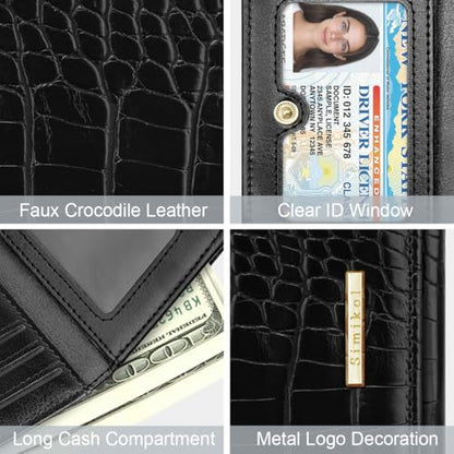 Crocodile Wallets Women Small Luxury Faux Leather Alligator Wallet | Chic RFID Blocking Womens Trifold Credit Card Holder Ladies Mini Purse, Black Croc - color: Black
