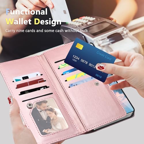Fingic for Samsung Galaxy S26 Ultra Wallet Case with Card Holder Kickstand | PU Leather Detachable Wrist Strap Shockproof Protective Flip Phone Case for Women for Galaxy S26 Ultra 6.9" 2026, Rose Gold
