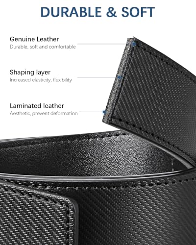 BOSTANTEN Ratchet Belts for Men Leather Trim to Fit 1 3/8“ Gift Boxed | Micro-Adjustable Buckle, Smooth Sliding, Customizable Fit, Holeless, Dress and Casual - color: 033-t Black / Twill, size: 36"-42" Waist Adjustable