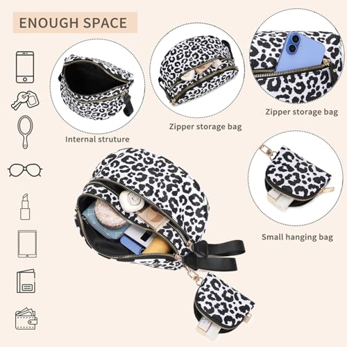 Checkered Crossbody Bum Bags for Women, Nylon Sling Bags with Shoulder Strap, Large Capacity Checkered Purse Bag - color: White Leopard