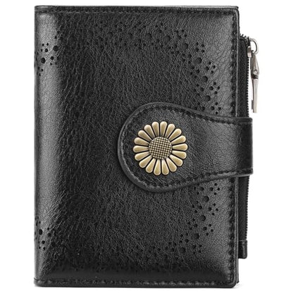 SENDEFN Small Wallets for Women Bifold RFID Blocking Leather Card Holder Compact Wallet with Zipper Coin Pocket - color: A-Black