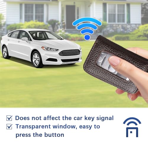 Car Key Fob Case, Genuine Leather Remote Key Protector Cover with Metal Hook & Transparent Window, Protective Automotive Smart Keychain Ring Bag, Compatible with Most Vehicle (Coffee) - color: Coffee