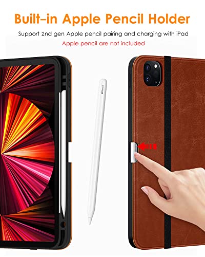 DTTO Case for iPad Pro 11 Inch 4th / 3rd / 2nd / 1st Generation 2022/2021/2020/2018,Premium PU Leather Folio Stand Cover with Hand Strap, Auto Wake/Sleep,Multiple Viewing Angles, Brown - color: Brown