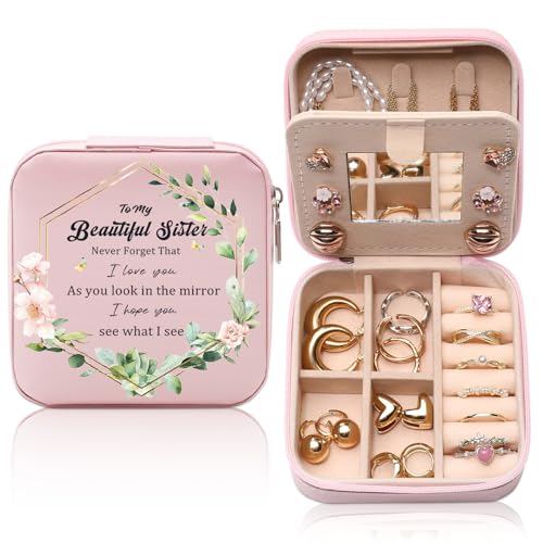 GAOLZIUY Sisters Gifts from Sister, Sister Travel Jewelry Box, Portable Jewelry Organizer Case for Women Girls, Birthday Graduation Chrismtas Present for Sisters Sis from Brother - color: Sister