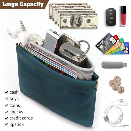 Jack&Chris Mini Coin Purse, Genuine Leather Small Coin Wallet, Leather Squeeze Coin Purse Pouch Change Holder For Men & Women, JC309 - color: Blue