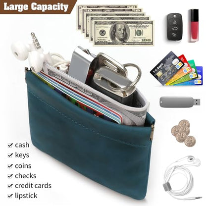 Jack&Chris Mini Coin Purse, Genuine Leather Small Coin Wallet, Leather Squeeze Coin Purse Pouch Change Holder For Men & Women, JC309 - color: Blue
