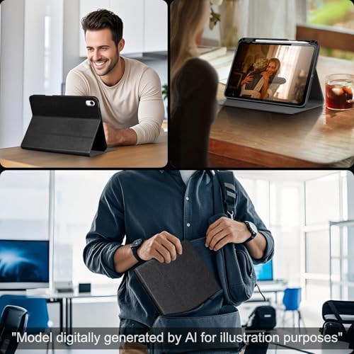 Gexmil Leather Case for iPad Air 11 Inch M4/M3/M2,10.9 Inch,Black | Genuine Leather Cover for iPad Air 2026/2025/2024/2022/2020,Smart Folio Pencil Holder,Protective,Adjustable Stand - color: Palm-Print Black
