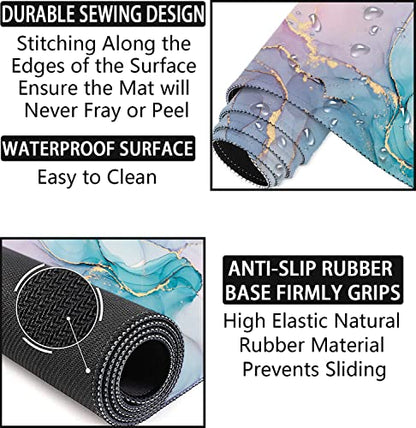 Large Desk Mat, Mouse Pad with Wrist Support, Keyboard Wrist Rest Set | Non-Slip Waterproof Desk Pad 35.4"x15.7"+Mouse Pad with Wrist Rest+Keyboard Wrist Rest+Cup Coaster Set for Game Office Home - color: Green Marble