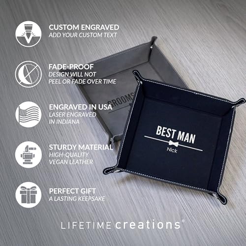 Lifetime Creations Personalized Groomsman Valet Tray - Custom Gifts for Groomsmen Proposal, Vegan Leather Catchall Wedding Gifts (Gray, Bow Tie Design) - color: Gray - Bow Tie Groomsman