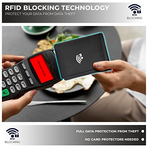 Real Leather Mens Trifold Wallet - RFID Slim Minimalist Front Pocket Gift - color: Black