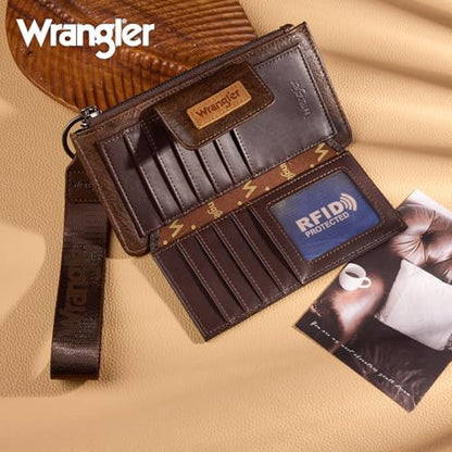 X Wrangler Western Wallet for Women Card Cases & Money Organizers Wristlet Wallet with Zipper Pocket - color: 1-Coffee