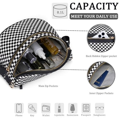 Stylish Woven Checkered Crossbody Bag Large Bum Bag for Women Soft Vegan Leather Purse Fanny Packs with Coin Purse - color: Black-white