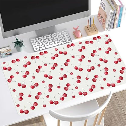Cherries Desk Mat, Cute Extended Gaming Keyboard Mouse Pad, Large Office Desk Cover Mat Pad Deskmat, Non-Slip Leather Home Office Desk Mat Protector 23.6"x11.8" - color: Cherry, size: S(23.6×11.8 inch)