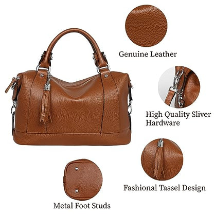 HESHE Genuine Leather Purse for Women Satchel Tote Bags Shoulder Handbags - color: Dark Brown