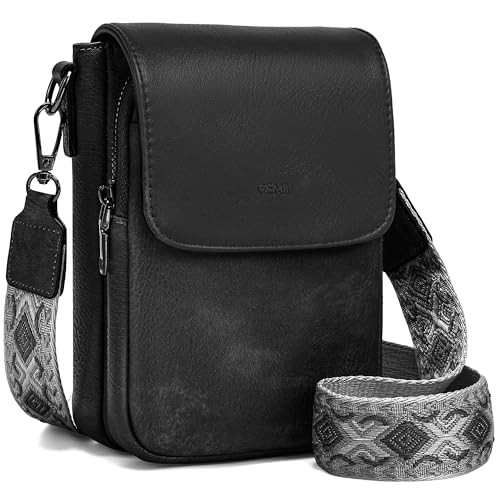 GEMIU Small Rfid Cell Phone Purse Leather Crossbody Purses for Women Travel | Purse With Built in Wallets,3 Compartments,Vegan Leather,Wide Glitter Strap,4 Card Slots,RFID Blocking - color: A-black