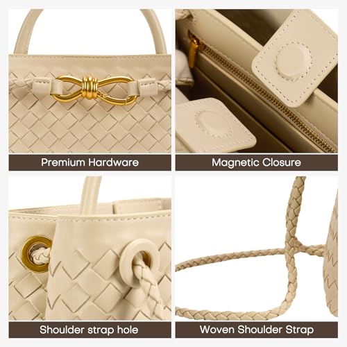 Woven Tote Bag for Women Leather Shoulder Handbag Designer Top Handle Purses - color: Sand Color