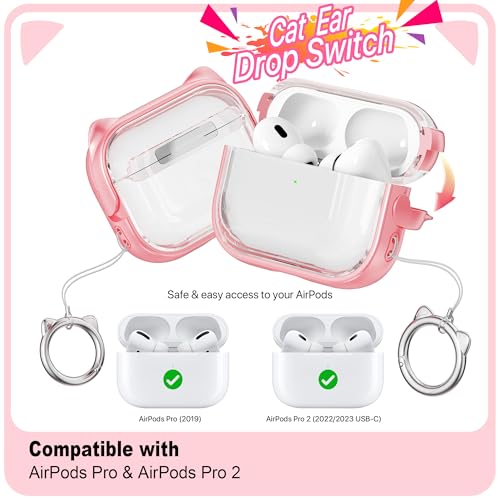 AirPods Pro Case for Women Girly Cat Case Transparent Pink | with Lock, Phone Stand, Keychain & Cleaner Kit, Compatible with Apple Airpods Pro 2nd/1st Generation Case Cover - color: TL-Pink Clear, size: AirPods Pro 2 Case