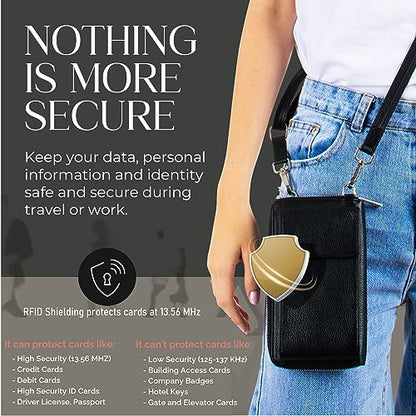 BULL GUARD Crossbody Bag for Women, Leather Phone Wallet Purse with Adjustable Anti Theft Strap & RFID Blocking 12 Card Slots - color: Black Diamond Espresso - Small