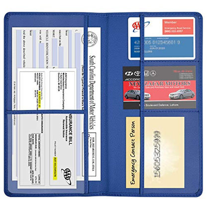 Wisdompro Car Registration and Insurance Holder, Document Card Organizer | PU Leather, Auto Glove Box Folder, Men and Women Wallet Case for Vehicle Driver License, Paperwork, Paper, ID, Receipt - color: Blue