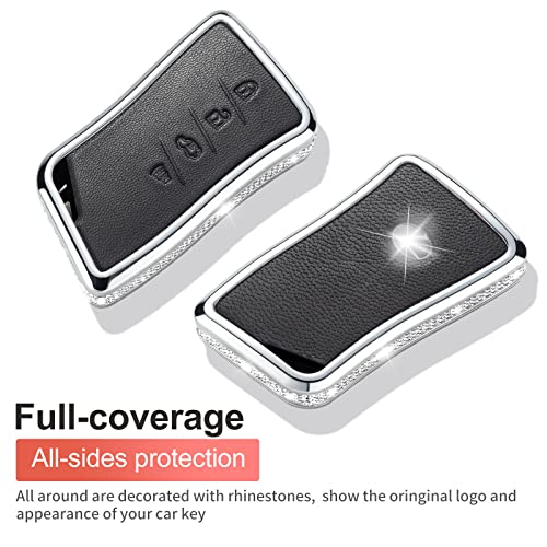 for Lexus Key Fob Cover with Keychain, Black Genuine Leather Crystal Key Case Protection Shell Compatible with Lexus ES350 ES300h UX200 LS500 LS500H LC500 LC500h Smart Key - size: for lexus B