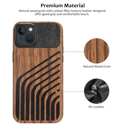 Magnetic Case Compatible with iPhone 15 Case [Compatible with MagSafe] Wood and Leather Carbon Fiber Design Hybrid Shockproof Phone Case 6.1" (Wood and Leather) - color: Wood Leather, size: iPhone 15