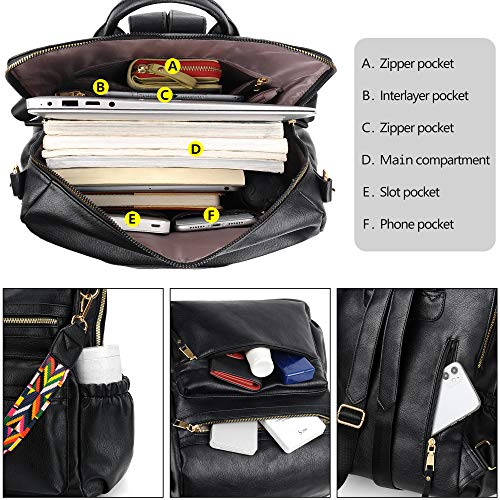 Womens Leather Backpack Purse, Ladies Travel Designer Shoulder Bags | Fashion style backpack, multi-purpose daily medium shoulder purse backpack for women - color: Black
