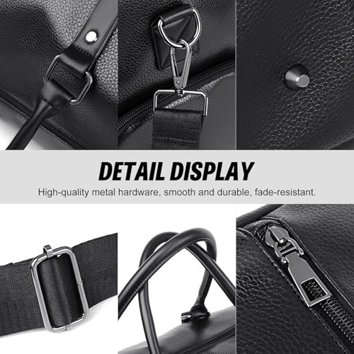 Leather Duffle Bag for Men, Weekender Overnight Travel Bag With Shoe Compartment for Business, Gym, Sports (Black) - color: Black