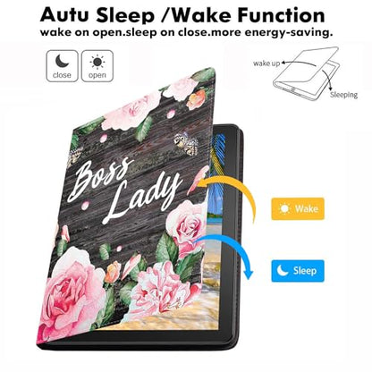 Case for Samsung Galaxy Tab A11 Plus 2025 / A9 Plus 2023 11 Inch, PU Leather Folio Case Smart Cover with Stand & Auto Wake/Sleep, Floral Quote Boss Lady - color: Floral Quote Boss Lady