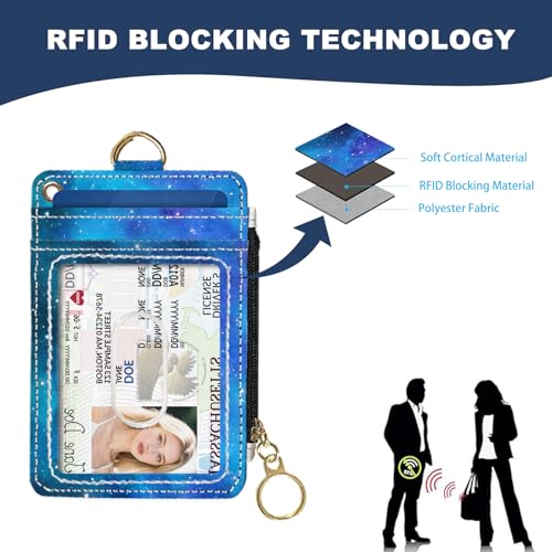 Slim Wallet Credit Card Holder, Blue Starry Sky, RFID Wallet Women Cute Small Front Pocket Wallet With Zipper, PU Leather Thin travel RFID Blocking Card Case ID Window,Ladies Gifts - color: Blue Starry Sky