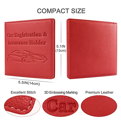 Car Registration and Insurance Holder, Premium PU Leather Vehicle Glove Box Car Organizer Men Women Wallet Accessories Case for ID, Driver's License - Red - color: Red