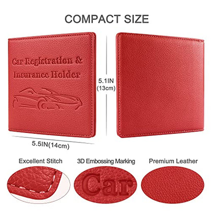Car Registration and Insurance Holder, Premium PU Leather Vehicle Glove Box Car Organizer Men Women Wallet Accessories Case for ID, Driver's License - Red - color: Red