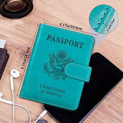 TIGARI Passport Holder for Travel Women Men, PU Leather Waterproof RFID Wallet Cover Case Sleeve, Valentines Day Gifts, Vacation Plane Cruise Travel Document Organizer Essentials - color: B-Teal, style: Upgraded