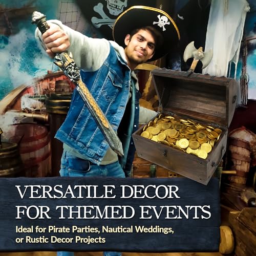 Wooden Pirate Treasure Chest with Lock & Skeleton Key Medium | Handmade Wooden Storage Box Kids Treasure Chest For Jewelry, Coins, Trinkets, Keepsake Gifts, Decor - size: Medium 11 x 6 x 6.75