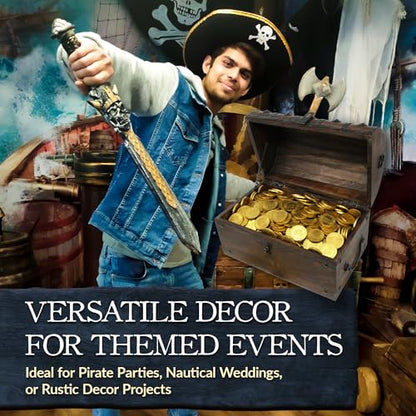Wooden Pirate Treasure Chest with Lock & Skeleton Key Medium | Handmade Wooden Storage Box Kids Treasure Chest For Jewelry, Coins, Trinkets, Keepsake Gifts, Decor - size: Medium 11 x 6 x 6.75
